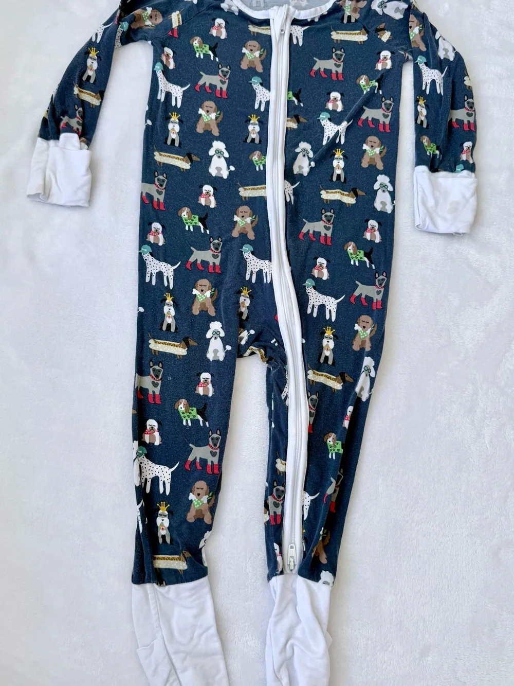 Little Sleepies Navy Dog Zippie (size 6-12M)